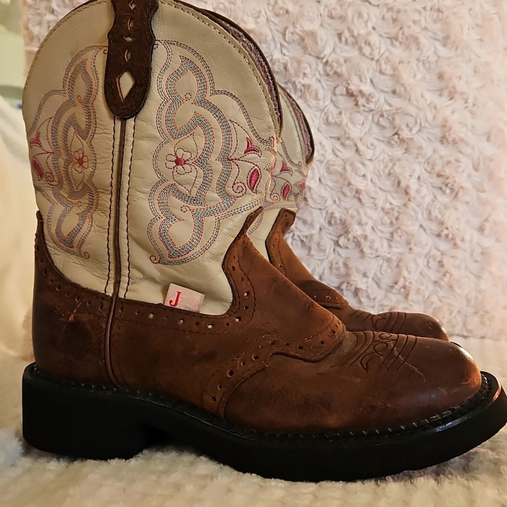 Womens Justin Gypsy Brown and Cream Western Boots Size 6.5B - Picture 7 of 15